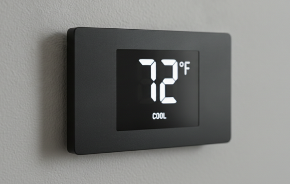 Smart thermostat installed on a residential wall.